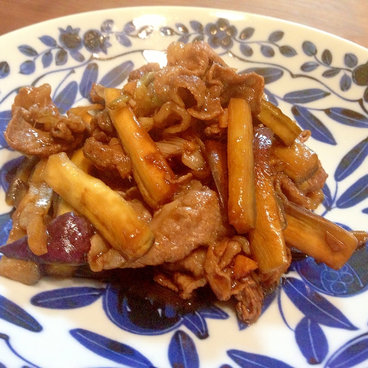 茄子と牛肉のオイスターソース炒め　黒酢でさっぱりと